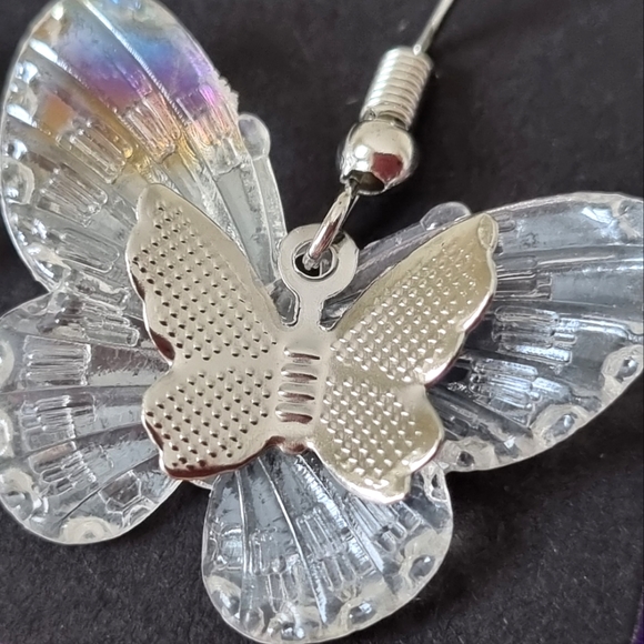 Silver Butterfly Drop Earrings - Iridescent shine 🦋 - Picture 2 of 4